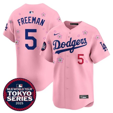 Men's Los Angeles Dodgers #5 Freddie Freeman Pink Tokyo 2025 Cool Base Stitched Baseball Jersey