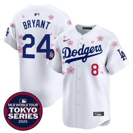 Youth Los Angeles Dodgers #8/24 Kobe Bryant White Tokyo 2025 Cool Base Stitched Baseball Jersey