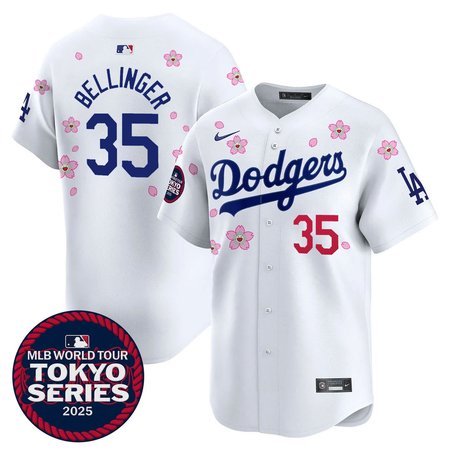 Men's Los Angeles Dodgers #35 Cody Bellinger White Tokyo 2025 Cool Base Stitched Baseball Jersey