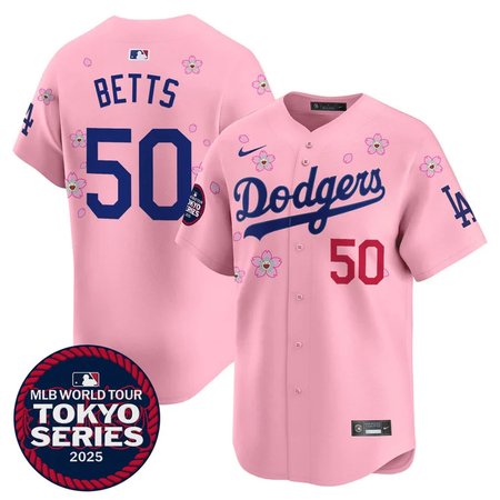 Youth Los Angeles Dodgers #50 Mookie Betts Pink Tokyo 2025 Cool Base Stitched Baseball Jersey