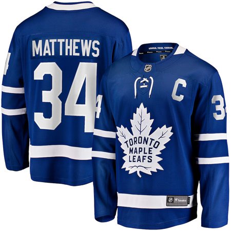 Men's Toronto Maple Leafs #34 Auston Matthews Blue Captain Patch Home Breakaway Player Jersey