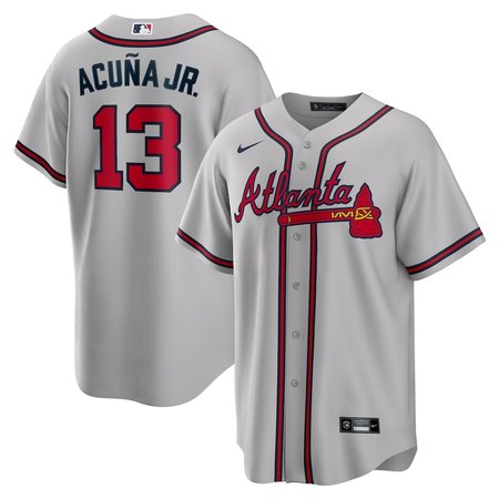 Men's Atlanta Braves #13 Ronald Acuna Jr. Gray Road Replica PlayerJersey