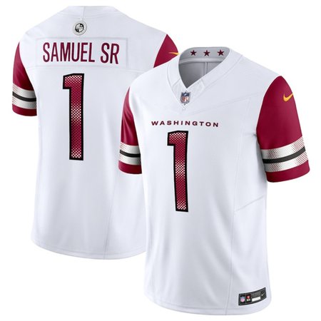 Men's Washington Commanders #1 Deebo Samuel Sr White 2025 F.U.S.E Vapor Limited Stitched Football Jersey