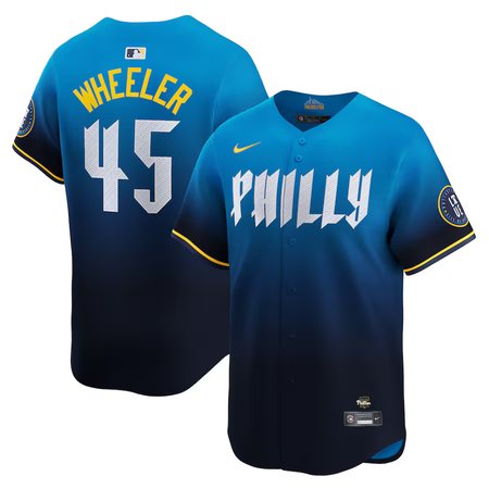 Men's Philadelphia Phillies #45 Zack Wheeler Nike Blue 2024 City Connect Limited Player Jersey