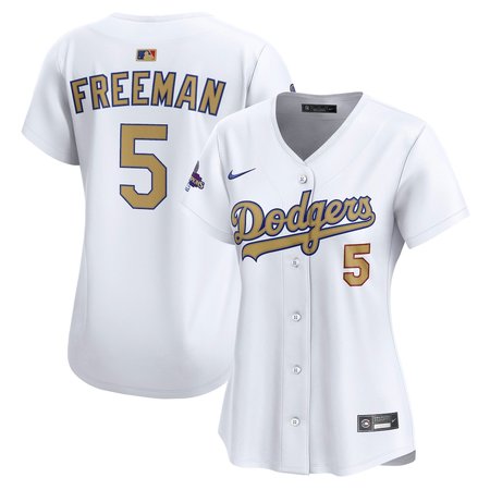 Women's Los Angeles Dodgers #5 Freddie Freeman White 2025 Gold Collection Limited Jersey