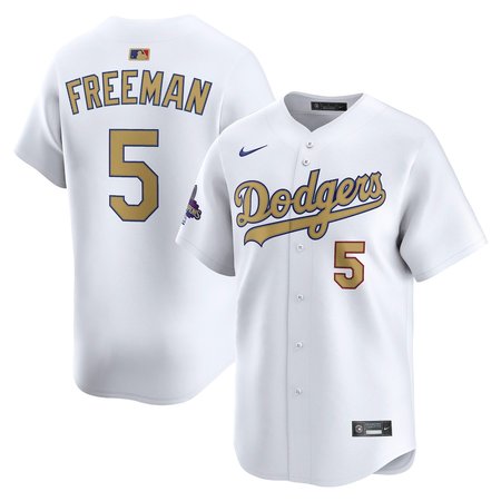 Men's Los Angeles Dodgers #5 Freddie Freeman White 2025 Gold Collection Limited Jersey