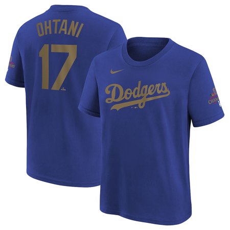 Youth Los Angeles Dodgers #17 Shohei Ohtani Royal 2025 Gold Collection Name & Number T-Shirt