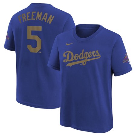 Youth Los Angeles Dodgers #5 Freddie Freeman Royal 2025 Gold Collection Name & Number T-Shirt