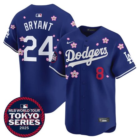 Men's Los Angeles Dodgers #8/24 Kobe Bryant Royal Tokyo 2025 Cool Base Stitched Baseball Jersey