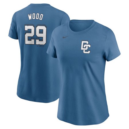 Women's Washington Nationals #29 James Wood Nike Blue 2025 City Connect Fuse Name & Number 2.0 T-Shirt