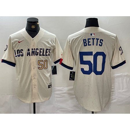 Men's Los Angeles Dodgers #50 Mookie Betts Cream Stitched Baseball Jersey