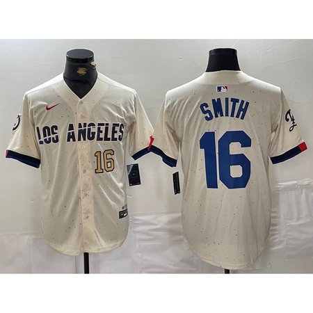 Men's Los Angeles Dodgers #16 Will Smith Cream Stitched Baseball Jersey