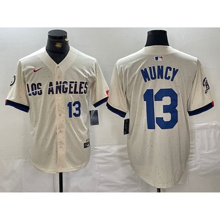 Men's Los Angeles Dodgers #13 Max Muncy Cream Stitched Baseball Jersey