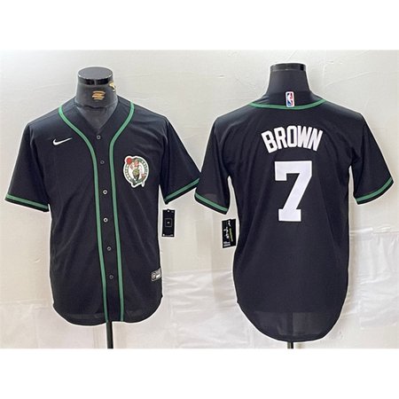 Men's Boston Celtics #7 Jaylen Brown Black With Patch Stitched Baseball Jersey