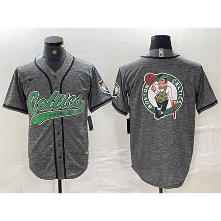 Men's Boston Celtics Gray Team Big Logo With Patch Stitched Baseball Jersey