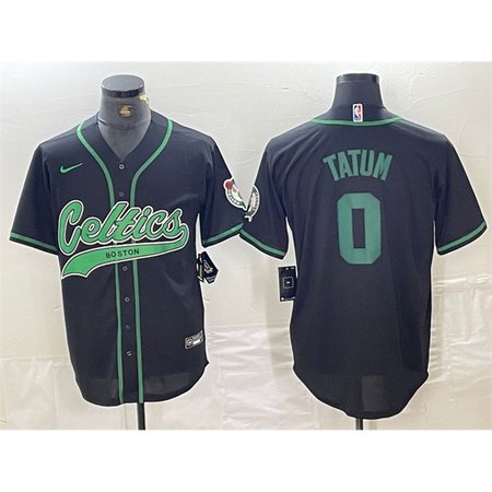 Men's Boston Celtics #0 Jayson Tatum Black With Patch Stitched Baseball Jersey