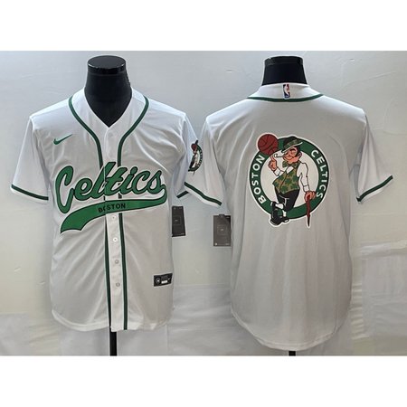 Men's Boston Celtics White Team Big Logo With Patch Stitched Baseball Jersey