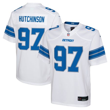 Youth Detroit Lions #97 Aidan Hutchinson White Player Game Jersey