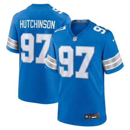 Men's Detroit Lions #97 Aidan Hutchinson Blue Game Jersey