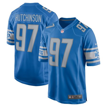 Men's Detroit Lions #97 Aidan Hutchinson Blue Player Game Jersey