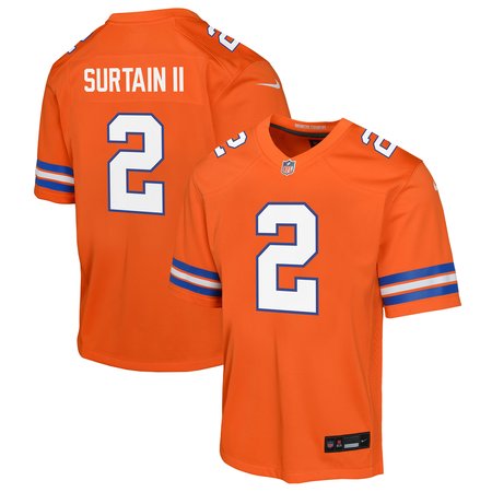 Youth Denver Broncos Patrick Surtain II Orange Mile High Collection 1977 Throwback Game Jersey