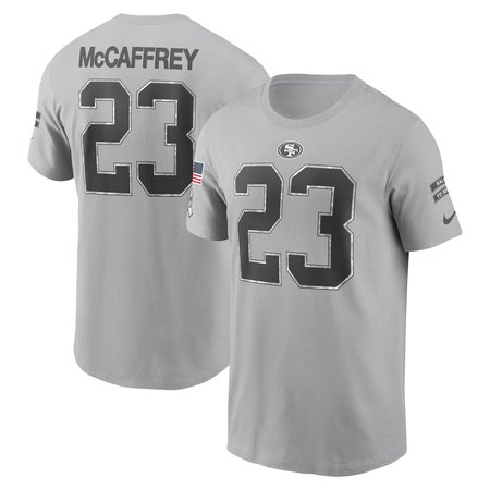 Men's San Francisco 49ers Christian McCaffrey Gray 2024 Salute To Service Name & Number T-Shirt