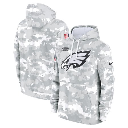 Youth Philadelphia Eagles White/Gray 2024 Salute To Service Pullover Hoodie