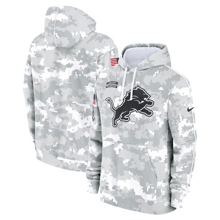 Youth Detroit Lions White/Gray 2024 Salute To Service Pullover Hoodie