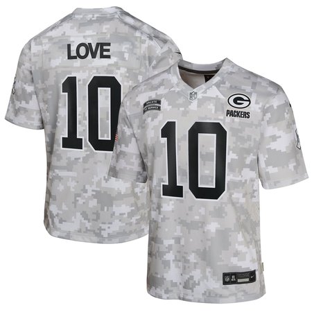 Youth Green Bay Packers #10 Jordan Love Arctic Camo 2024 Salute to Service Game Jersey