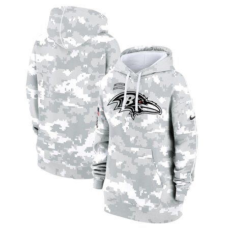 Women's Baltimore Ravens Arctic Camo 2024 Salute To Service Club Fleece Pullover Hoodie