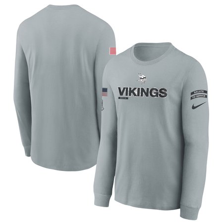 Youth Minnesota Vikings Gray 2024 Salute To Service Long Sleeve T-Shirt