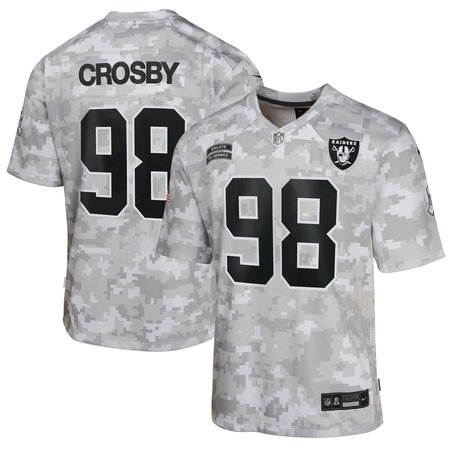 Youth Las Vegas Raiders Maxx Crosby Arctic Camo 2024 Salute to Service Game Jersey