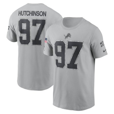 Men's Detroit Lions #97 Aidan Hutchinson Gray 2024 Salute To Service Name & Number T-Shirt