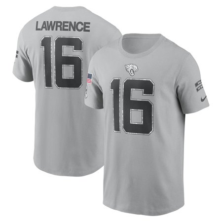 Men's Jacksonville Jaguars Trevor Lawrence Gray 2024 Salute To Service Name & Number T-Shirt