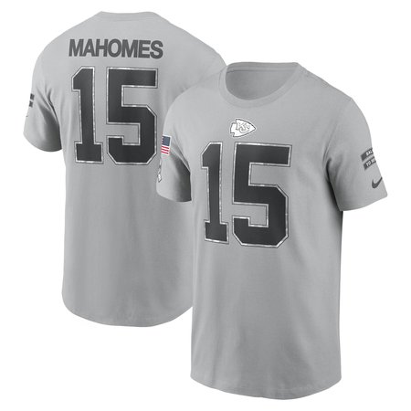 Men's Kansas City Chiefs #15 Patrick Mahomes Gray 2024 Salute To Service Name & Number T-Shirt