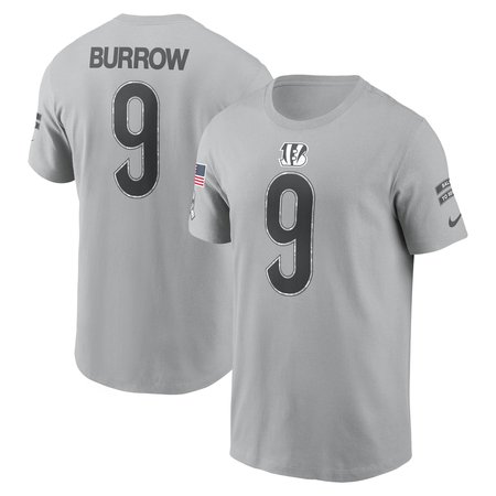 Men's Cincinnati Bengals Joe Burrow Gray 2024 Salute To Service Name & Number T-Shirt