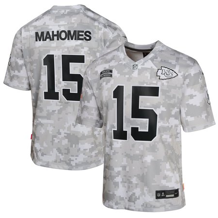 Youth Kansas City Chiefs #15 Patrick Mahomes Arctic Camo 2024 Salute to Service Game Jersey