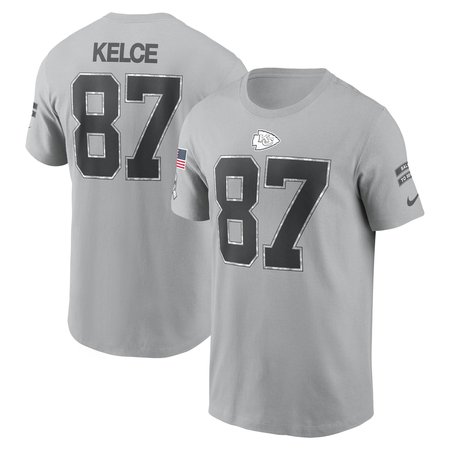 Men's Kansas City Chiefs #87 Travis Kelce Gray 2024 Salute To Service Name & Number T-Shirt