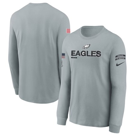 Youth Philadelphia Eagles Gray 2024 Salute To Service Long Sleeve T-Shirt