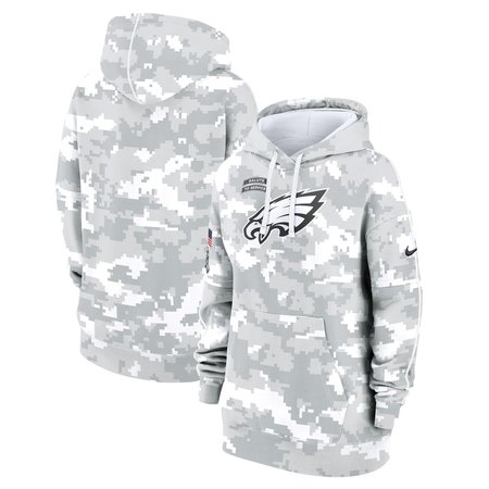 Women's Philadelphia Eagles Arctic Camo 2024 Salute To Service Club Fleece Pullover Hoodie