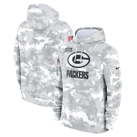 Youth Green Bay Packers White/Gray 2024 Salute To Service Pullover Hoodie