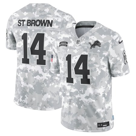 Men's Detroit Lions #14 Amon-Ra St. Brown Arctic Camo 2024 Salute to Service Limited Jersey