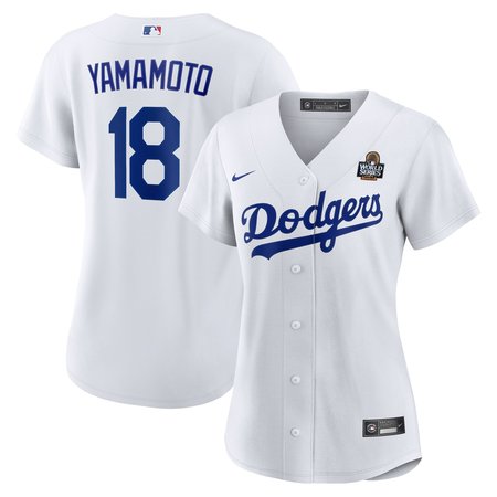 Women's Los Angeles Dodgers #18 Yoshinobu Yamamoto White 2024 World Series Home Home Replica Jersey