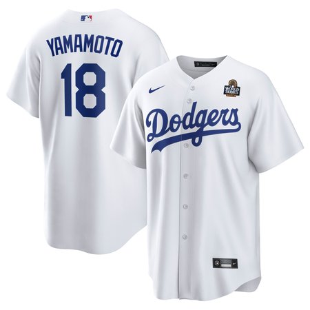 Men's Los Angeles Dodgers #18 Yoshinobu Yamamoto White 2024 World Series Home Replica Player Jersey