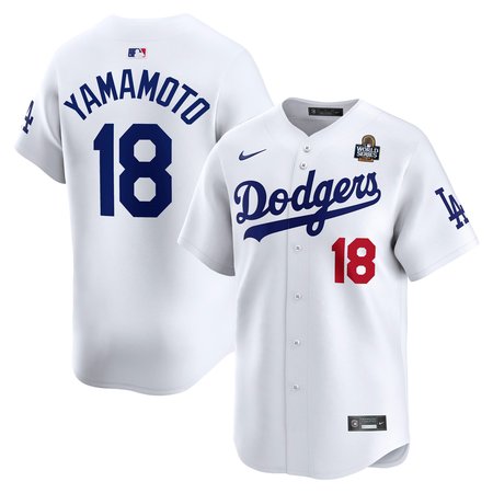 Men's Los Angeles Dodgers #18 Yoshinobu Yamamoto White 2024 World Series Home Limited Player Jersey