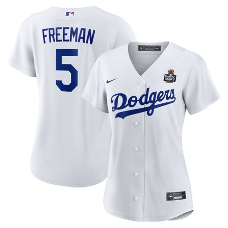 Women's Los Angeles Dodgers #5 Freddie Freeman White 2024 World Series Home Home Replica Jersey