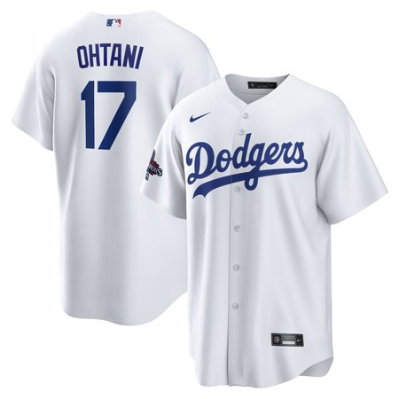 Men's Los Angeles Dodgers #17 Shohei Ohtani White 2024 World Series Champions Home Replica Player Jersey