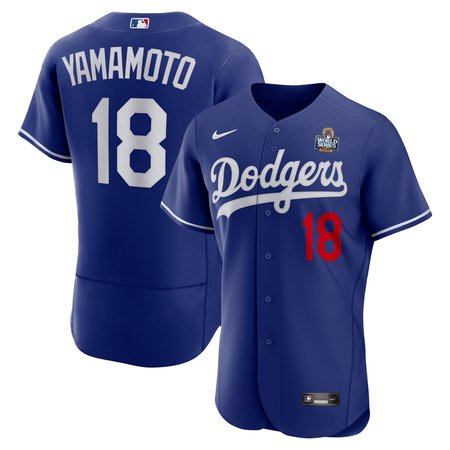 Men's Los Angeles Dodgers #18 Yoshinobu Yamamoto Royal 2024 World Series Alternate Authentic Player Jersey