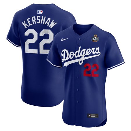 Men's Los Angeles Dodgers #22 Clayton Kershaw Royal 2024 World Series Alternate Elite Player Jersey