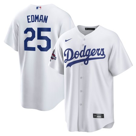 Men's Los Angeles Dodgers #25 Tommy Edman White 2024 World Series Champions Home Replica Player Jersey